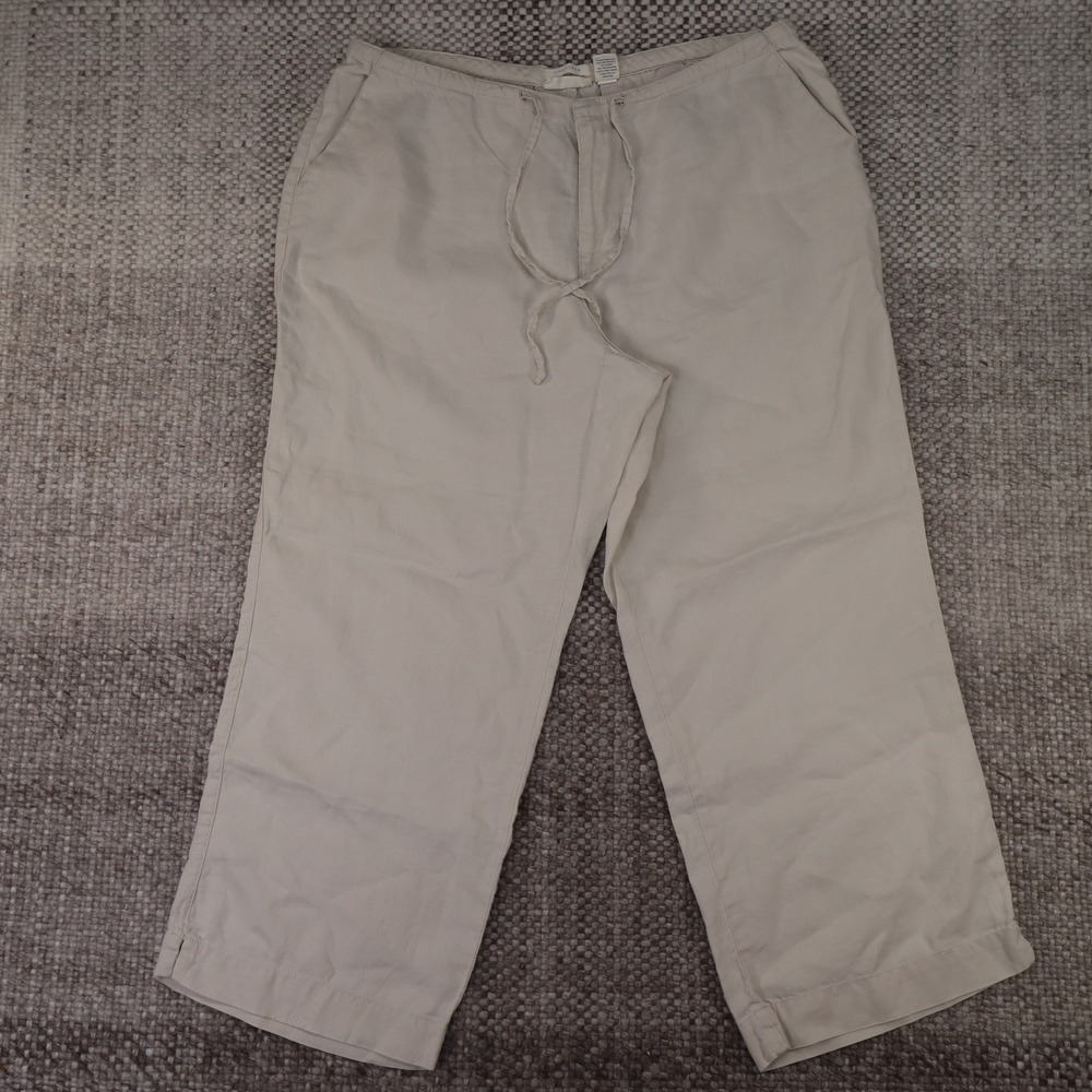 Old Navy Linen Pants Womens 10 Beige Good Wide Leg Drawstring Crop Trousers